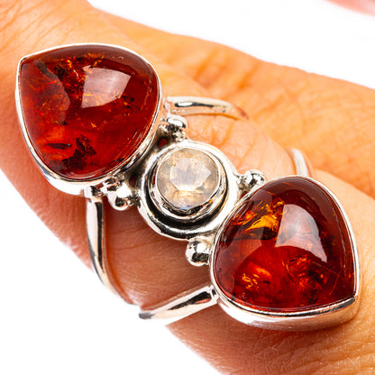 Large Baltic Amber, Rainbow Moonstone Ring Size 7 (925 Sterling Silver) R142877