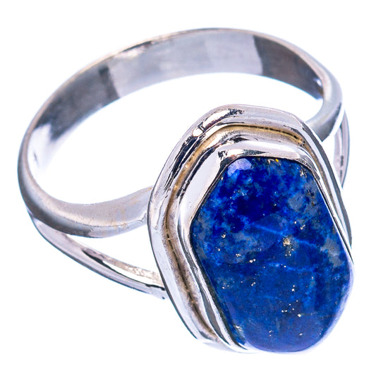 Sterling silver ring with oval lapis lazuli cabochon, polished openwork bezel and band