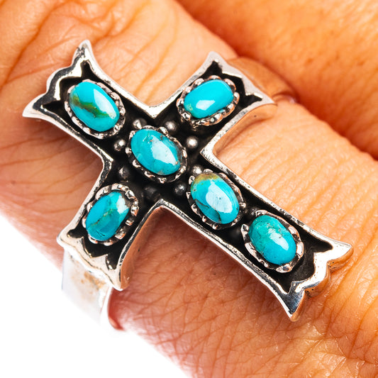 Turquoise cross ring with oval stones, oxidized .925 sterling silver