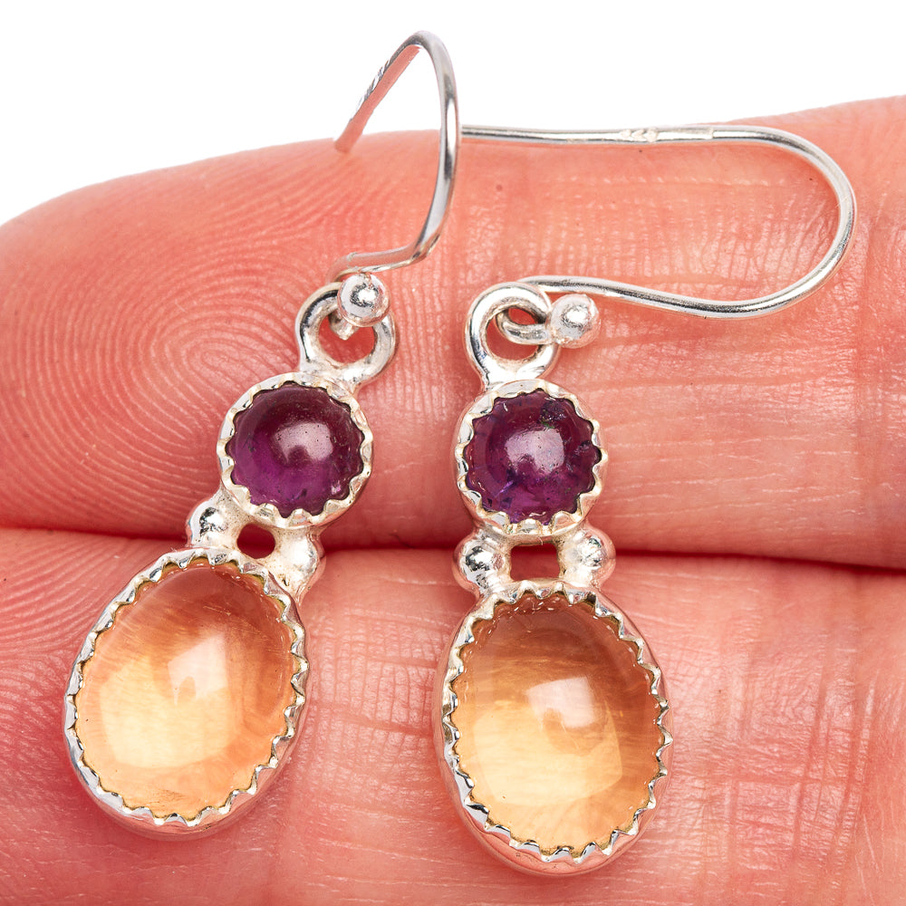 Natural Citrine, Amethyst Earrings 1 3/8" (925 Sterling Silver) E433537