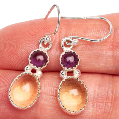 Natural Citrine, Amethyst Earrings 1 3/8" (925 Sterling Silver) E433537