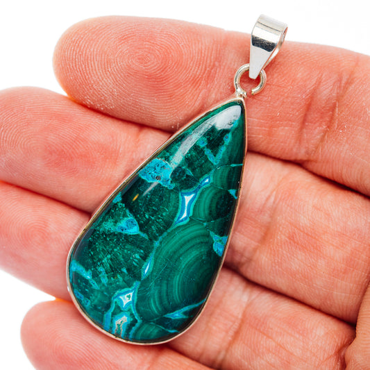 Premium Malachite In Chrysocolla Pendant 2 1/8" (.925 Sterling Silver)