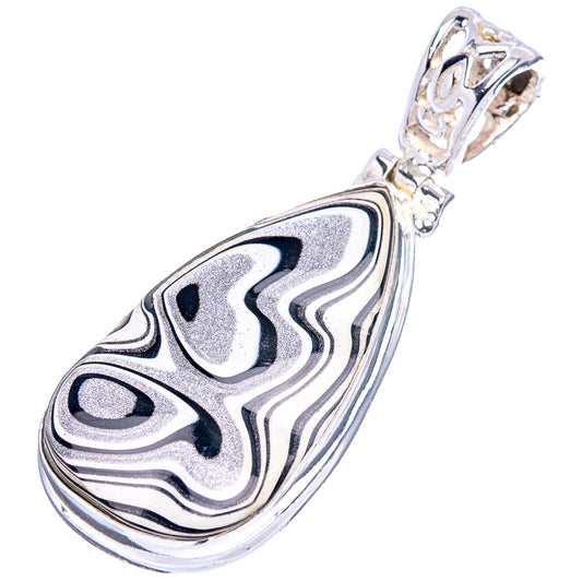 Sterling silver teardrop pendant with marbled black and gray inlay and open bail
