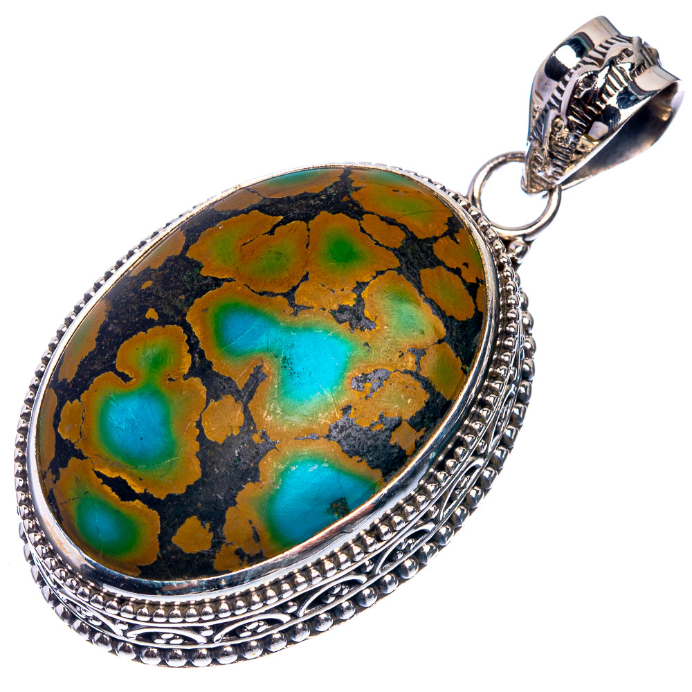 Tibetan Turquoise 925 Sterling Silver Pendant 1 3/4"