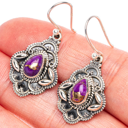 Purple Copper Composite Turquoise Earrings 1 3/8" (925 Sterling Silver) E433378
