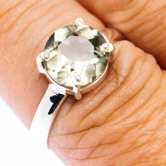 Faceted Prasiolite Ring Size 8.5 (.925 Sterling Silver)