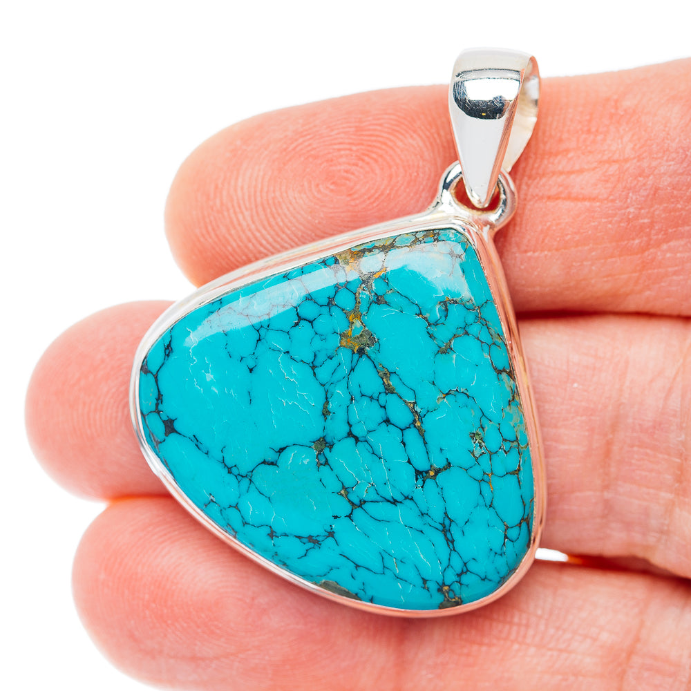 Premium Tibetan Turquoise Pendant 1 3/4" (.925 Sterling Silver)