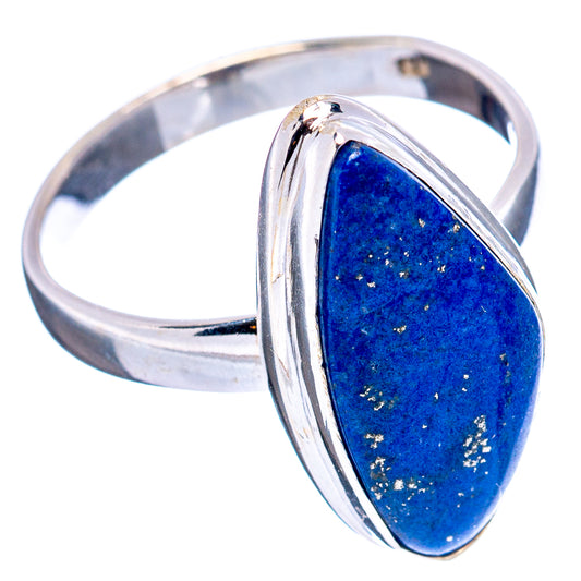 Sterling silver oval lapis-style ring with raised blue gemstone and gold flecked border