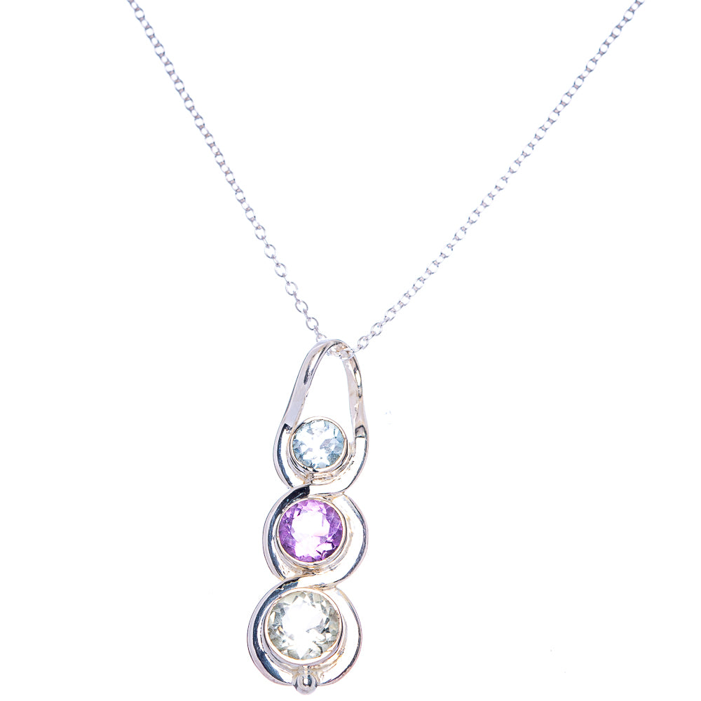 White Quartz, Amethyst, Blue Topaz Necklace 18" (925 Sterling Silver) N90052