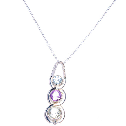 White Quartz, Amethyst, Blue Topaz Necklace 18" (925 Sterling Silver) N90052