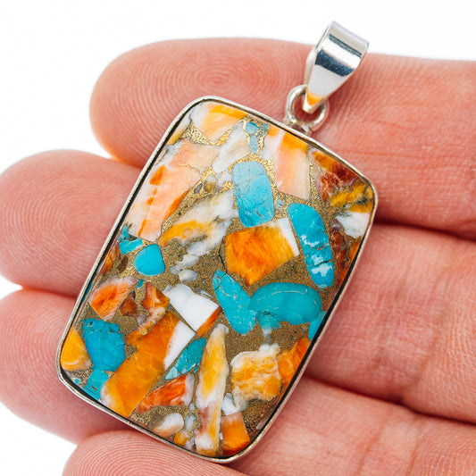 Premium Spiny Oyster Turquoise Pendant 1 3/4" (.925 Sterling Silver)