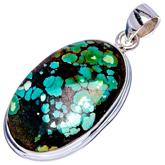 Turquoise oval pendant in sterling silver, larger view