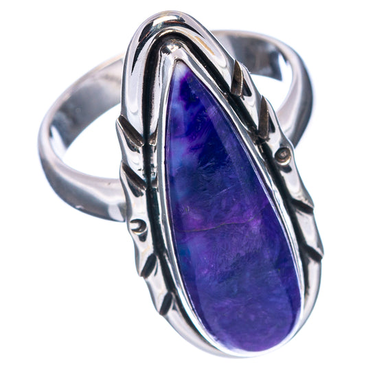 Sterling silver sugilite ring, oval purple stone with side prongs and raised setting