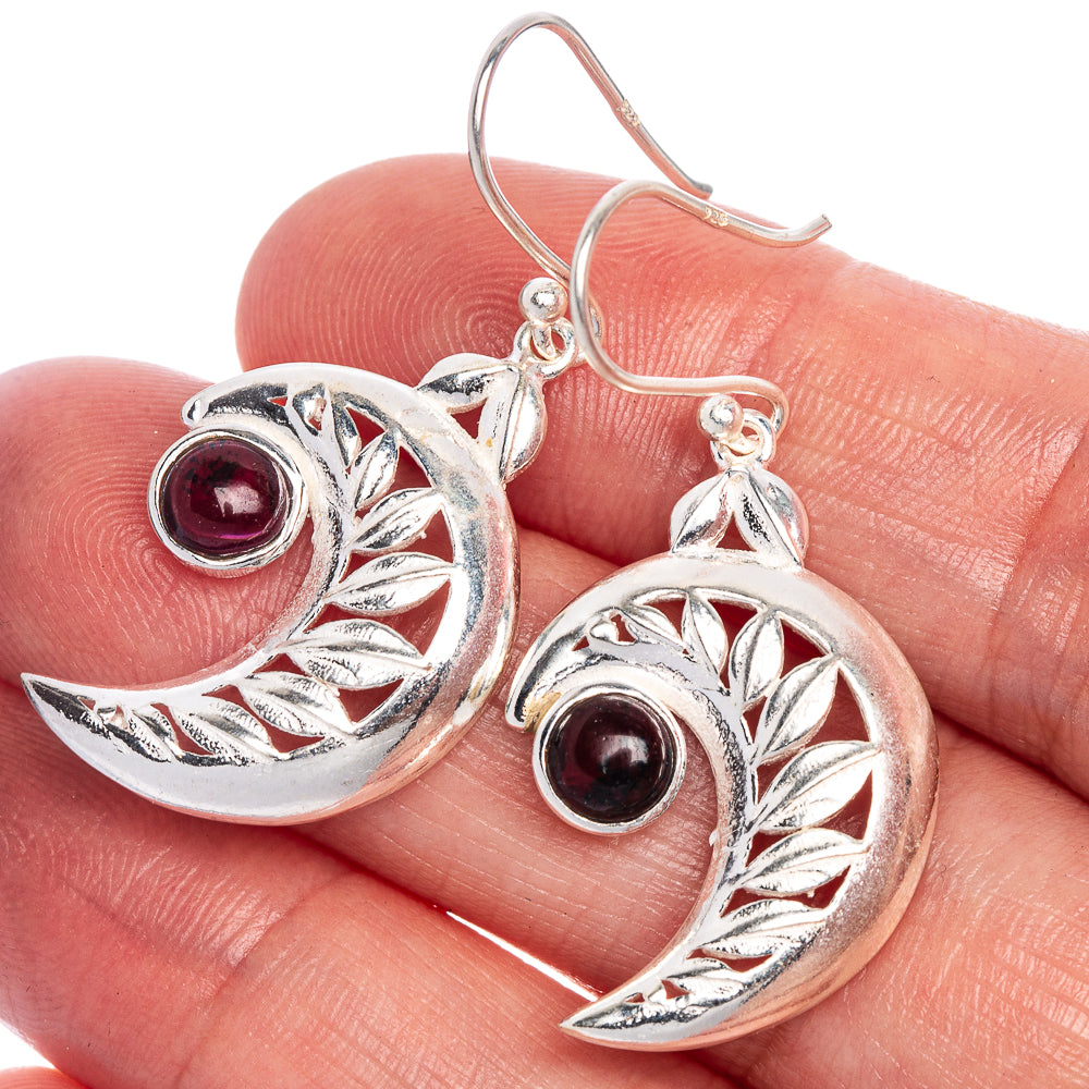Garnet Moon Earrings 1 5/8" (925 Sterling Silver) E1025