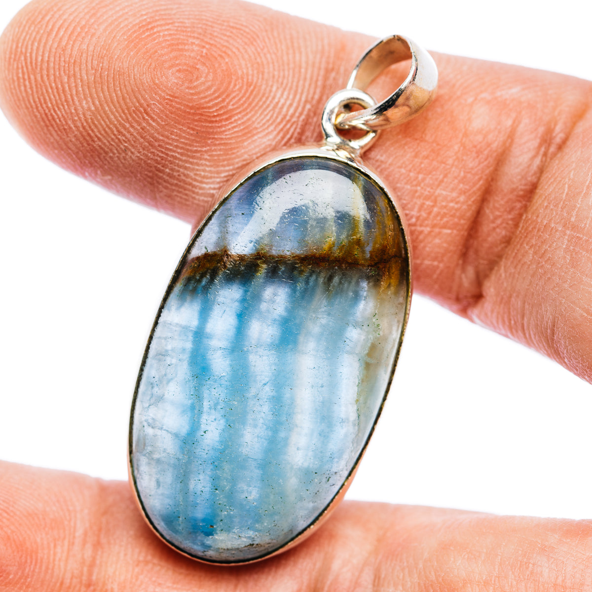 Rare Aquatine Lemurian Calcite Pendant 1 5/8" (.925 Sterling Silver)