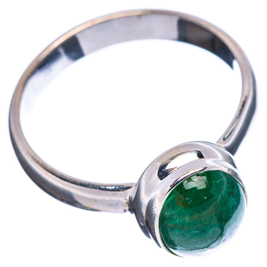 Sterling silver gemstone ring with green emerald cabochon and polished band