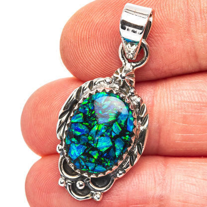 Exclusive Southwestern Style Mosaic Opal Pendant 1 3/8" (.925 Sterling Silver)