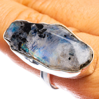 Large Raw Rainbow Moonstone Ring Size 9.25 (925 Sterling Silver) R142482