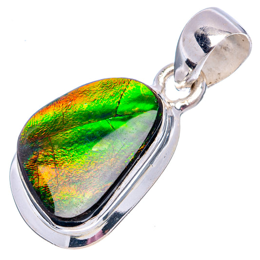 Sterling silver ammolite pendant with teardrop iridescent green and gold stone, bail