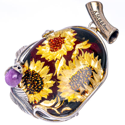 Ana Silver Co Baltic Amber Cameo Pendant 2 1/4" (925 Sterlnig Silver)