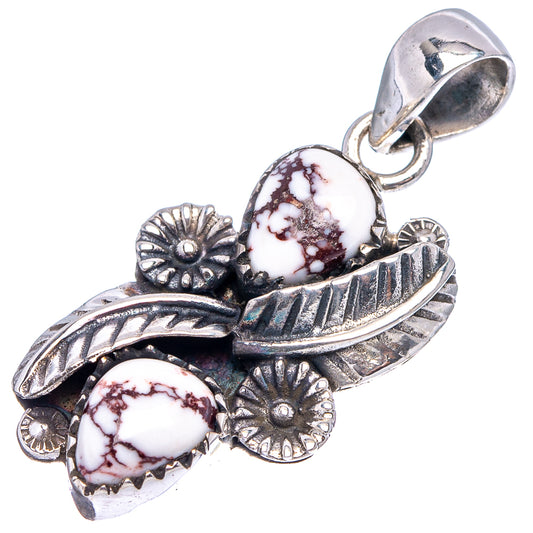 Sterling silver pendant charm with wild horse jasper oval stones and leaf-and-flower accents