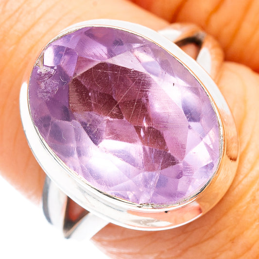 Sterling silver oval pink quartz ring, size 7, polished bezel setting