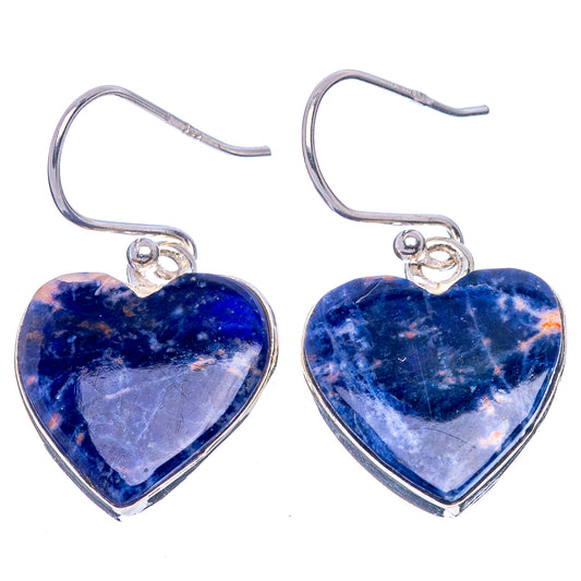 Sodalite Heart Earrings 1 1/4" (925 Sterling Silver) E1866