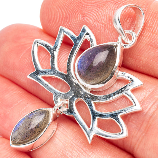 Labradorite Lotus Dainty Pendant 1 5/8" (925 Sterling Silver) P43566
