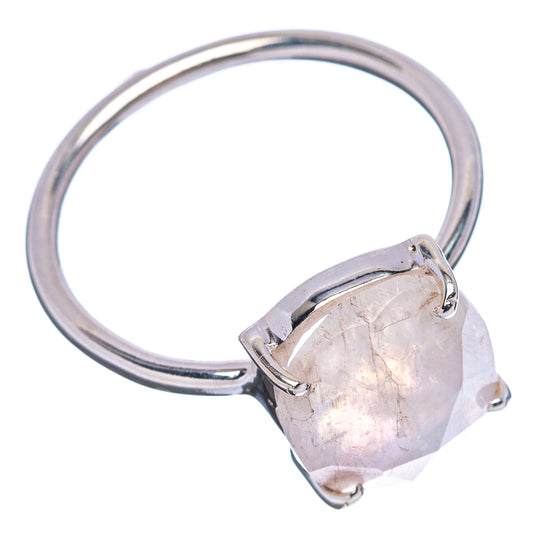 Sterling silver ring with faceted rainbow moonstone centerpiece, open prongs