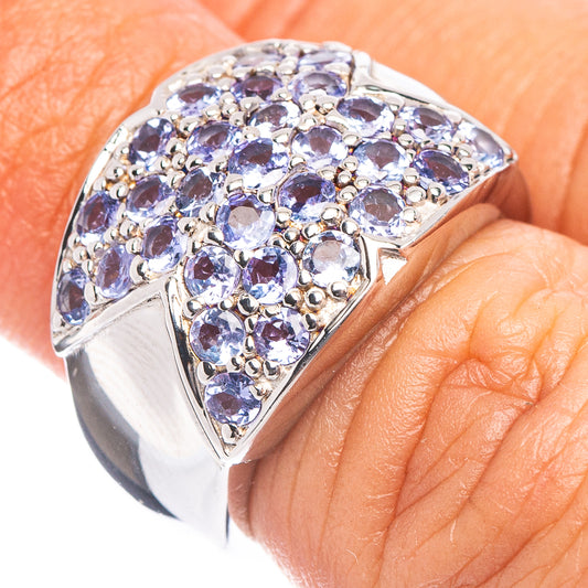 Sterling silver tanzanite ring with oval cluster of faceted blue-violet stones