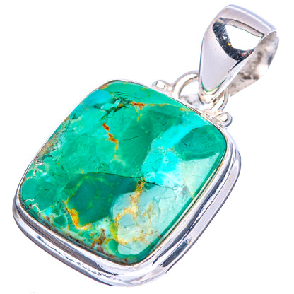 Rectangle turquoise pendant with veined stone set in .925 sterling silver bezel