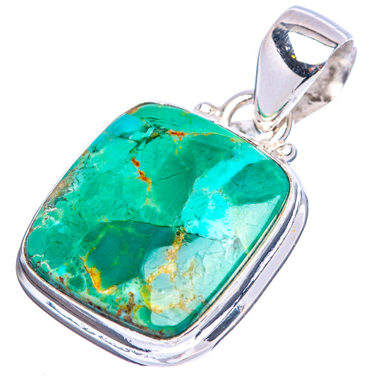 Rectangle turquoise pendant with veined stone set in .925 sterling silver bezel
