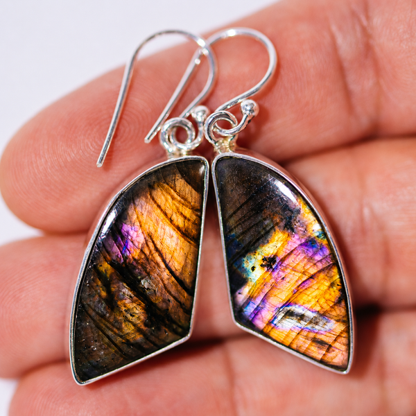 Premium Spectrolite Earrings 1 3/4" (.925 Sterling Silver)