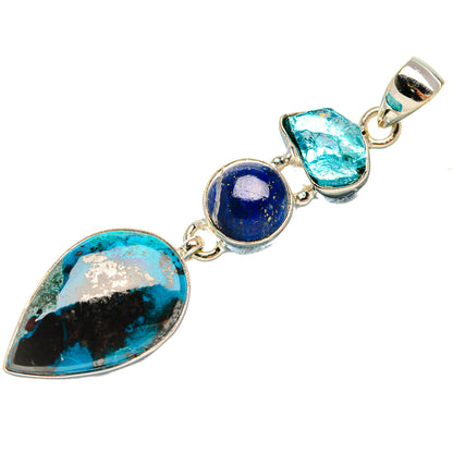 Shattuckite, Lapis Lazuli, Apatite Pendant 2 3/8" (925 Sterling Silver) PD38052