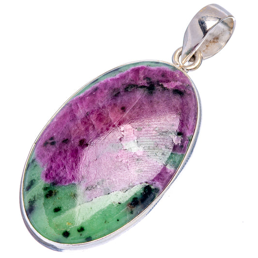Oval purple-green gemstone pendant with .925 sterling silver frame and top bail