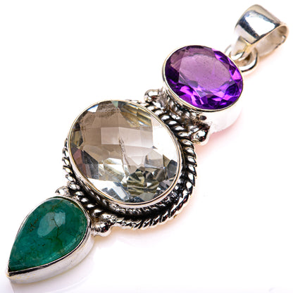 White Quartz, Amethyst, Blue Fluorite Pendant 2" (925 Sterling Silver) PD38574