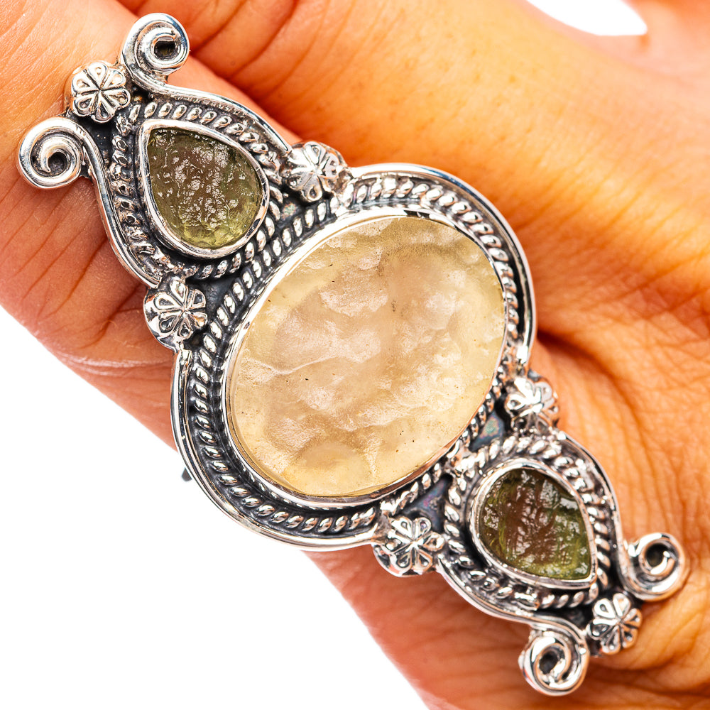 Signature Libyan Desert Glass, Moldavite Ring Size 8.75 (.925 Sterling Silver)