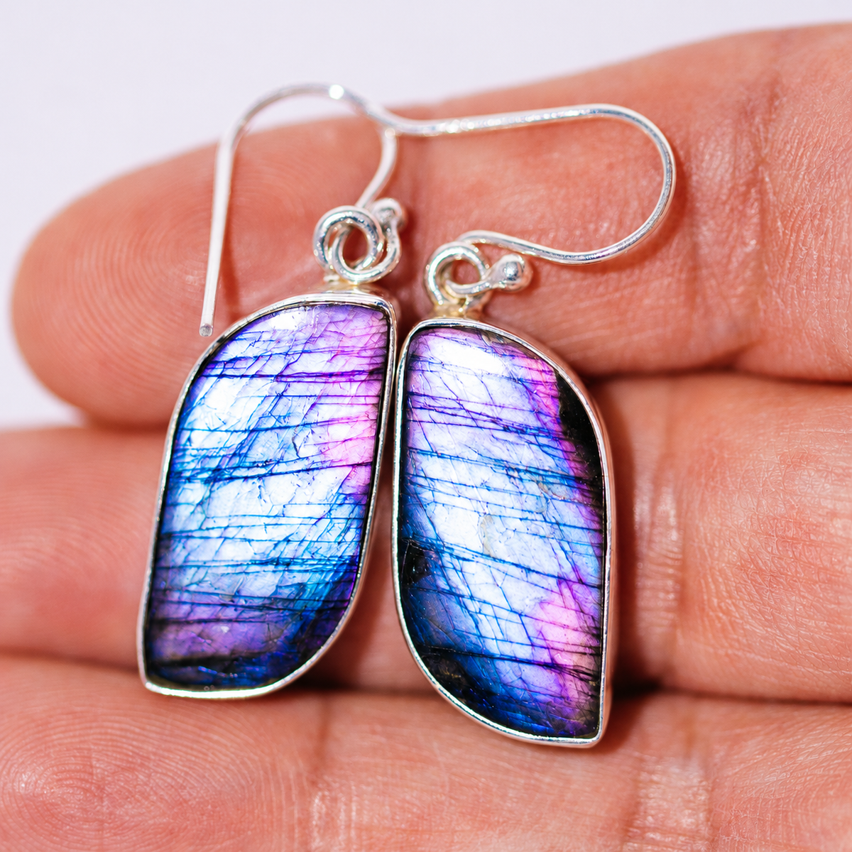 Premium Spectrolite Earrings 1 5/8" (.925 Sterling Silver)