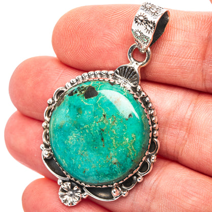 Exclusive Southwestern Style Hubei Turquoise Pendant 1 7/8" (.925 Sterling Silver)