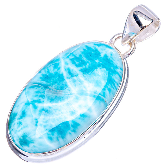 Oval larimar gemstone pendant in .925 sterling silver with hinged bail