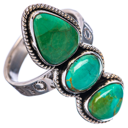 Turquoise cabochon triple-stone ring, .925 sterling silver with ornate metalwork