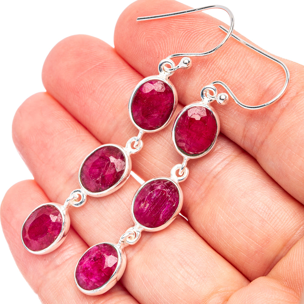 Dainty Red Sillimanite Earrings 2 1/4" (925 Sterling Silver) E2878