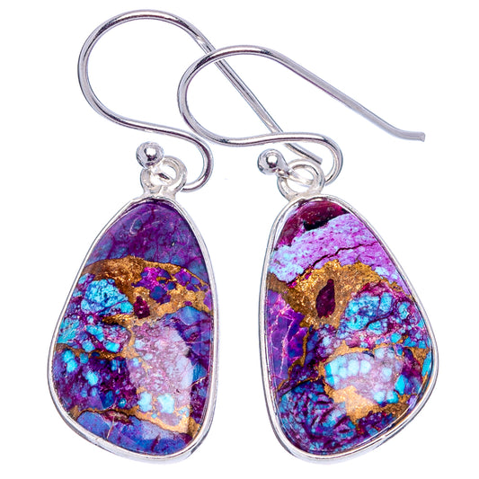 Sterling silver drop earrings with purple-blue marbled stone and gold flecks, hook backs