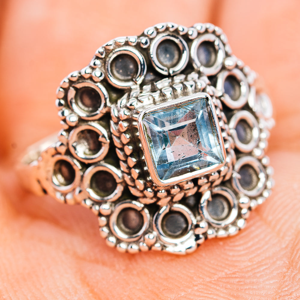 Blue Topaz Filigree Ring Size 7.5 (.925 Sterling Silver)