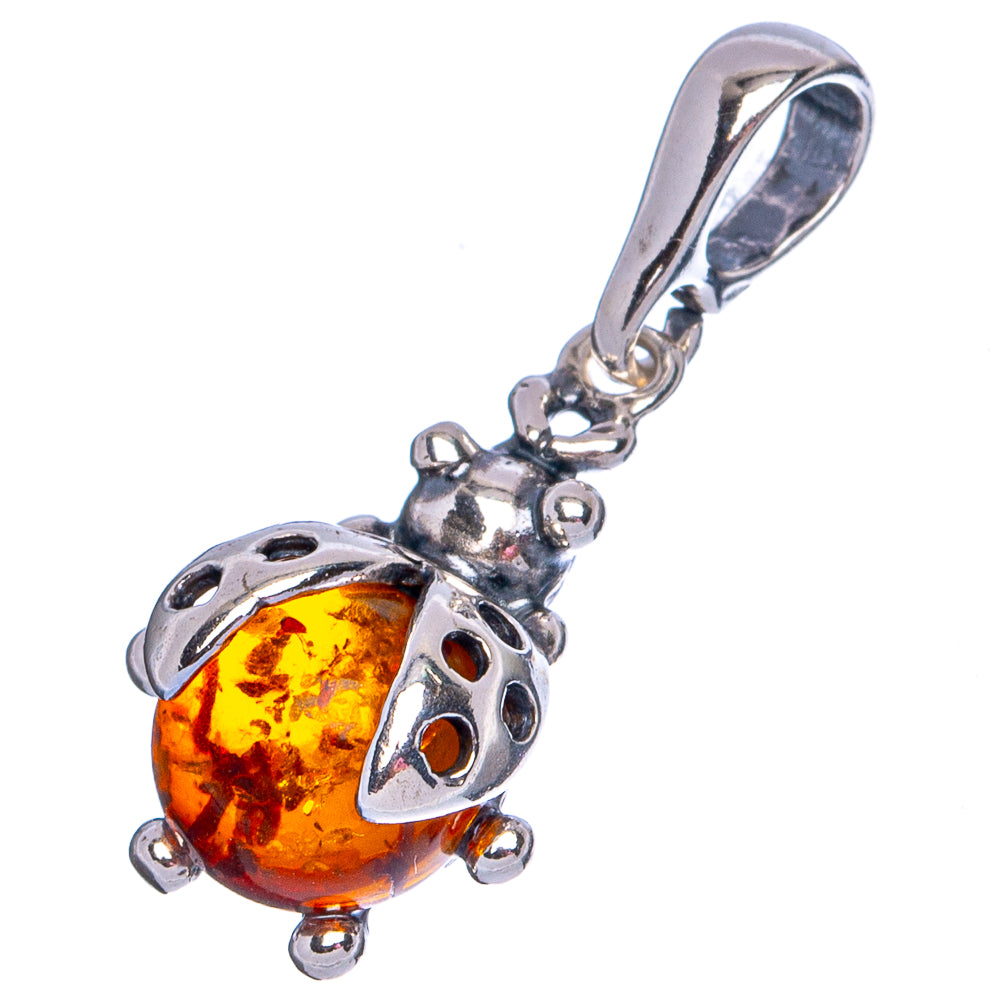 Baltic Amber Ladybug Pendant 1" (.925 Sterling Silver)