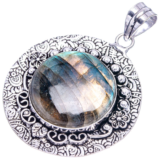 Labradorite oval pendant with detailed German-silver filigree frame and hanging bail