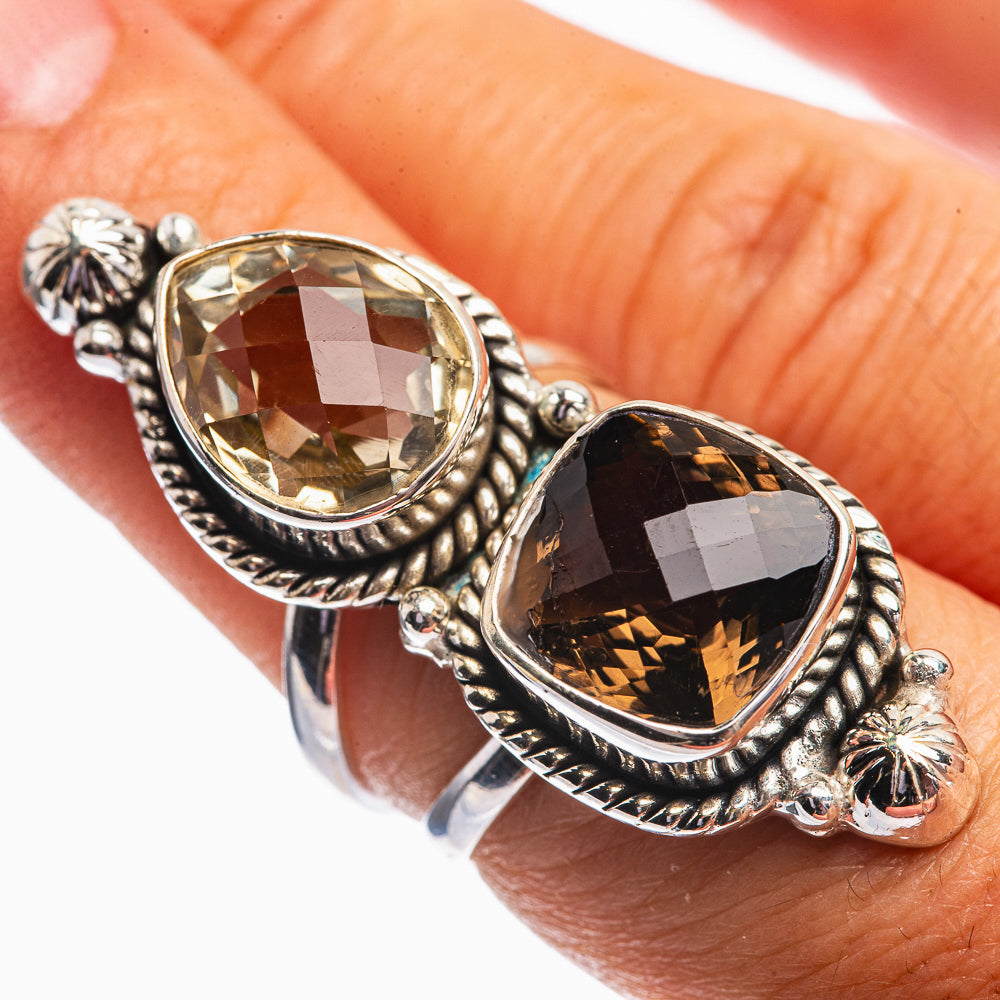 Smoky Quartz, White Quartz Ring Size 6 (925 Sterling Silver) R142067