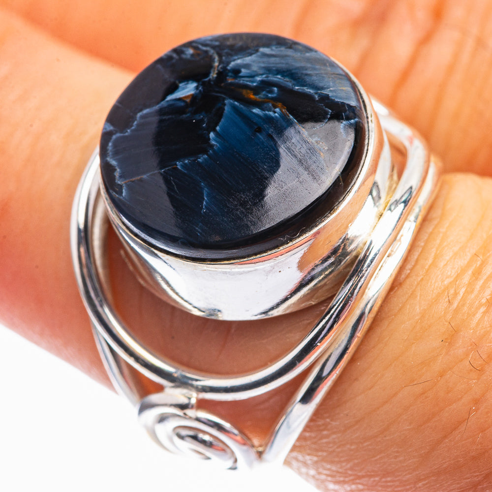 925 sterling silver ring with dark blue pietersite oval cabochon, size 6