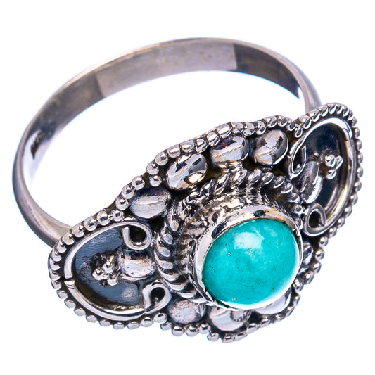 Sterling silver amazonite ring with turquoise cabochon and detailed oval bezel on band