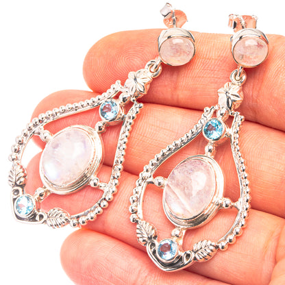 Signature Rainbow Moonstone, Blue Topaz Earrings 2 1/8" (925 Sterling Silver) E432339